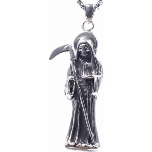 Silver color Stainless Steel Holy Saint Death Santa Muerte Skull Biker Pendant