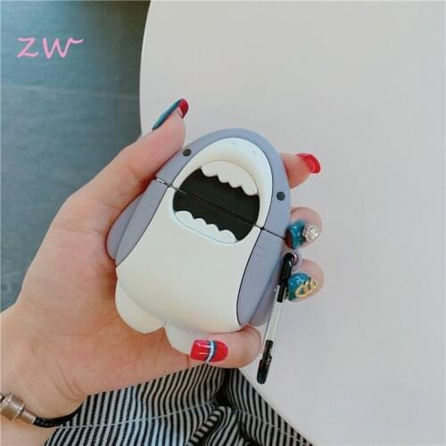 Cute cartoon shark case for airpods silicone wireless headset case cover for air pods 2 soft case protective case for airpods 2