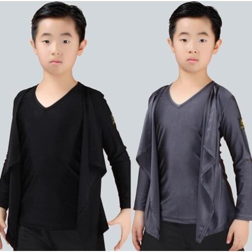 Latin Dance Top Kids Short Sleeve Boys Latin Dancing Shirts Salsa Tango Cha Cha Competition Performance Dancewear Clothes