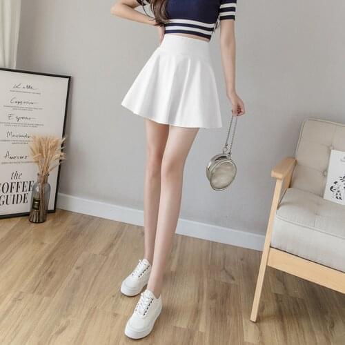 2020 Summer Women Elastic High Waist Pleated Skirt Girls Dance Mini Skirt Black White Skirt Cosplay kawaii School Uniform Saia