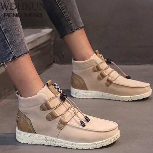 Woman Lace Up Flock Footwear Ladies Casual Sewing Female Shoes Plus Size Women Ankle Boots Winter Womens Warm Flats