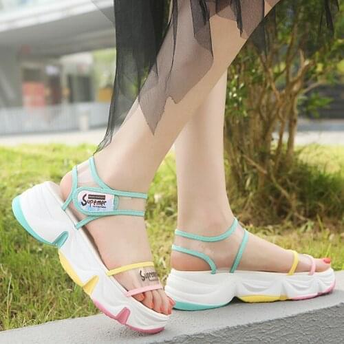 2021 New Summer New Fairy Wind Rainbow Bottom Fashion Transparent Wearing Sneakers Wedges Shoes for Women Shoes Sandals