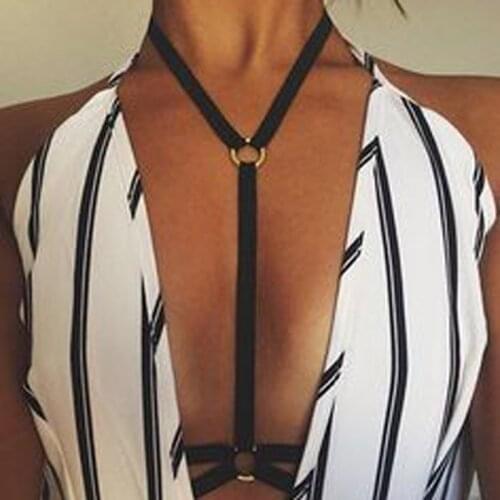 DIEZI Women Black Party Beach Bandage Bikini Sexy Summer Bralette bra Harness Body Chain Jewelry Necklace