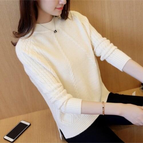 Spring Korean Fashion 4 Color Split Knitted Sweater Women Student Pullover Ladies Jumper Loose Thick Warm O-Neck Sweater Female