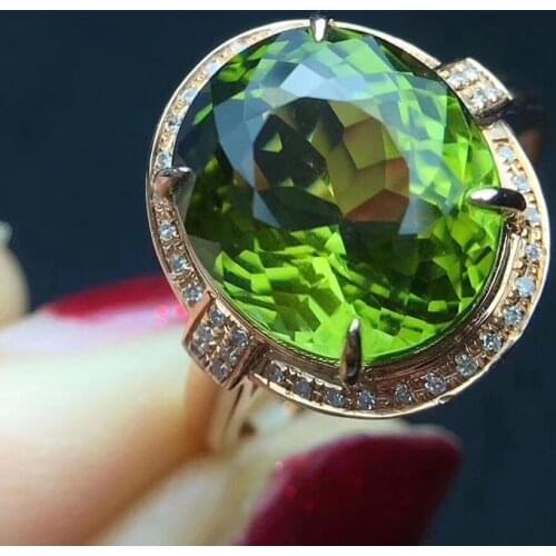 Fine Jewelry Real 18K Rose Gold AU750 100% Natural Green Tourmaline 7.5ct Gemstones Diamonds Female Rings for Women Fine Ring