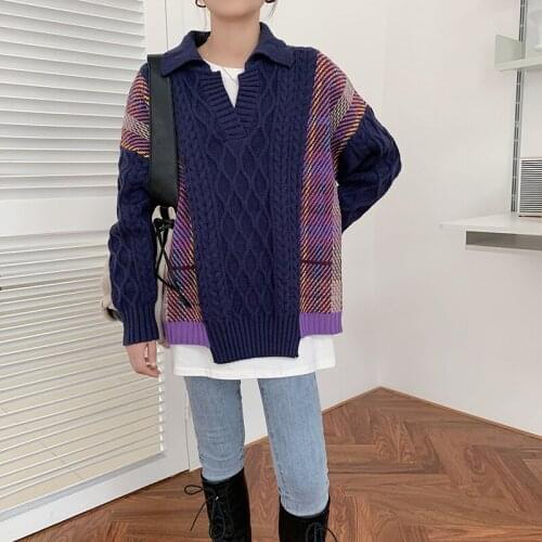 2021 New Autumn /winter Computer Knitted Turn-down Collar Winter Coat Women Korean Style Full Korean Womens Sweaters