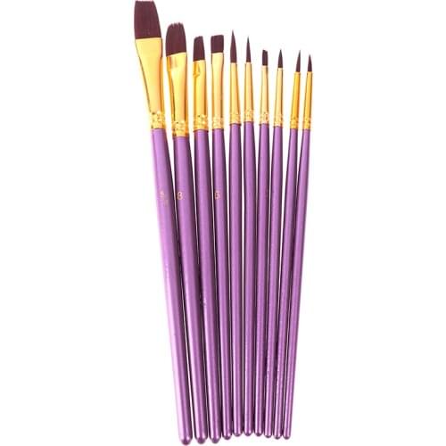 10pcs/set Blue Purple Artist Paint Brush Set Nylon Hair Watercolor Acrylic Oil Painting Brushes Drawing Art Supplie