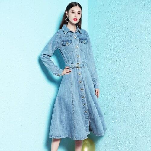 2019 Spring and Autumn long-sleeved denim dress female womens fashion denim dress big swing dress spring nw18c2916