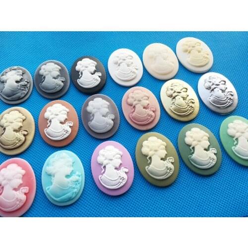 5pcs 30mmx40mm 15 colors Oval Flatback Resin Relief Beauty Head Cameo Cabochon Charm,Fit Base Setting Tray Bezel,DIY Accessory