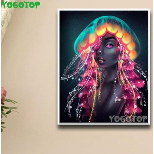 5D Diy Diamond Painting Beautiful jellyfish African woman full Square Diamond Cross Stitch Abstract art Embroidery decor YY4988
