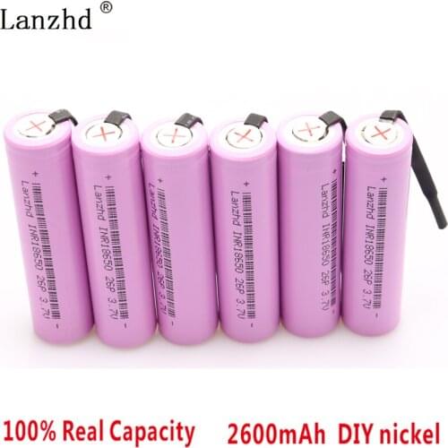 6PCS 18650 Rechargeable Battery 3.7V INR18650 For samsung 18650 batteries Li ion Discharge 2600mAh + DIY Nickel Sheets