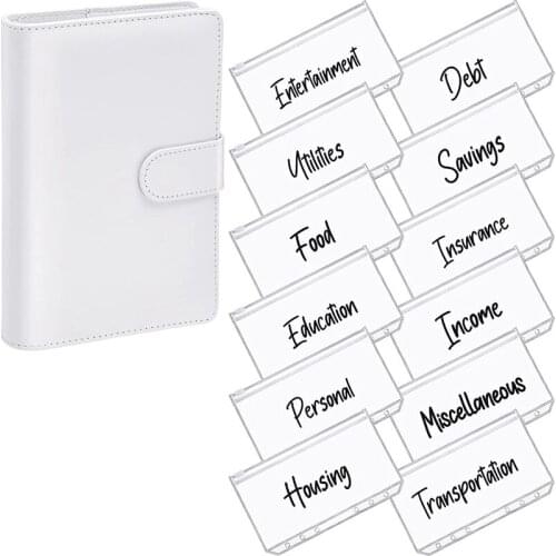 A6 PU Leather Notebook Magnetic Personal Planning Binder with 12 Binder Pockets Binder Zipper Folder for Bill Planning