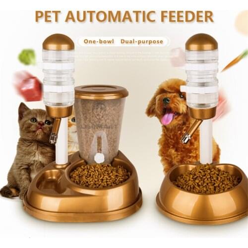 Dual-Use Pet Cat Dog Automatic Feeder with Water Fountain Large Capacity Food Bucket and Water Bottle Dispenser for Dog Cat