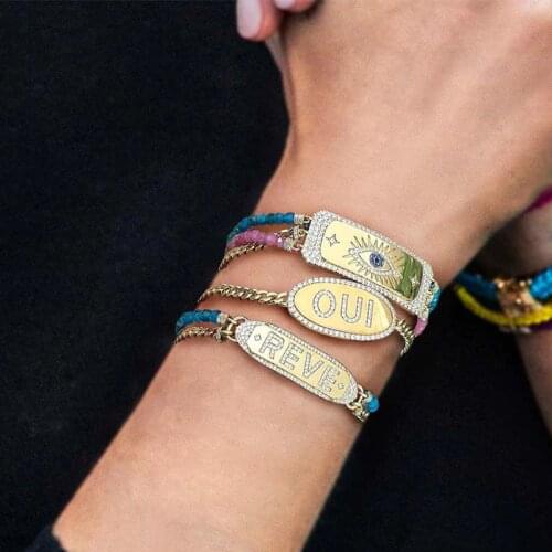SLJELY S925 Sterling Silver Zirconia Yellow Lucky Eye OUI REVE AMOUR Bracelet Multi Layer Chain Bracelet Women Fine Jewelry
