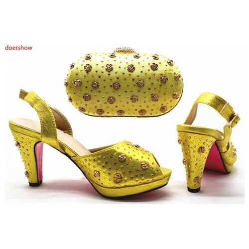 Doershow New Fashion Italian Shoes With Matching Bags African High Heel Women Shoes and Bags Set For Prom Party SHX1-21
