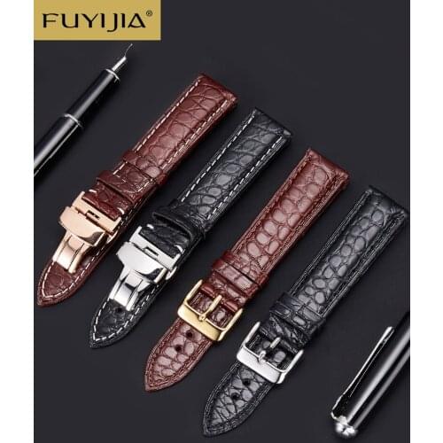 Unisex Double-sided Genuine Crocodile Skin Strap Butterfly Buckle Alligator Watchband 12MM 14MM 16MM 18MM 20MM 22MM Luxury Bands