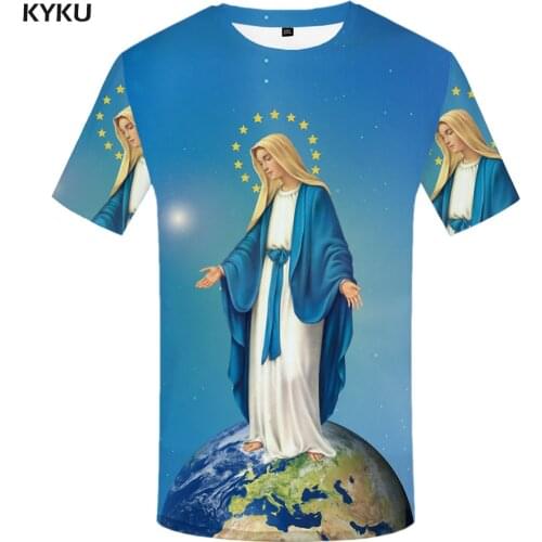 KYKU World Globe T-shirt Men Space Tshirts Casual Our Lady Anime Clothes Pentagram Funny T shirts Leisure Tshirt Printed