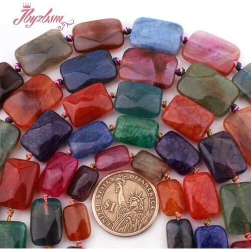Rectangle Faceted Cracked Multicolor Agates Loose Natural Stone Beads For Woman Gift DIY Necklace Bracelets Jewelry Making 15"