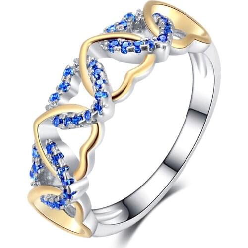 USTAR hollow out heart rings for women fashion jewelry colorful CZ crystals finger rings female anel party gifts