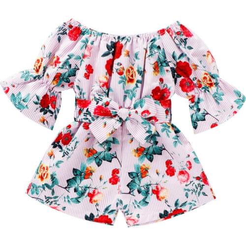 Sweet Infant Baby Kids Girl Infant Romper Flare Sleeve Floral Print Jumpsuit Clothes Outfit