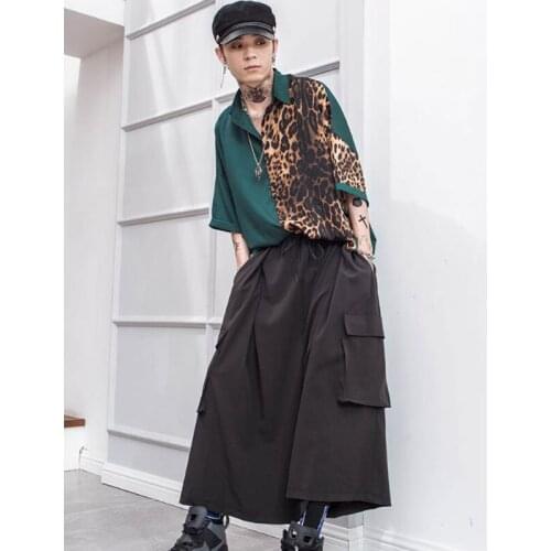 Spring and summer new dark hair stylist big pocket overalls mens harem pants feet pants wide leg pants skirt pants