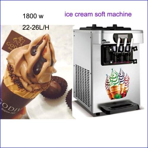 Commercial Desktop Ice Cream Machine Soft Serve Ice Cream Maker Three Heads 18-26L/H Hot Sale 220V specs