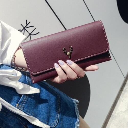 Korean Style New PU Leather Deer Head Decoration Wallet Simple Fashion Trendy Womens Handbag