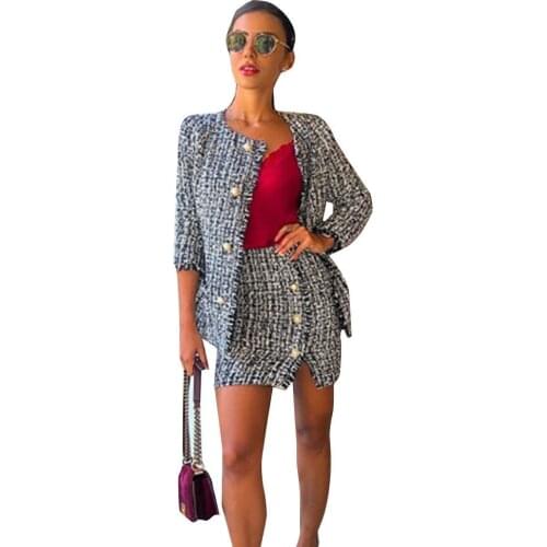 Jackets 2018 New Casual Womens Lady Long Sleeve Tweed Weave Plaid Button fashion formal Casual Jacket