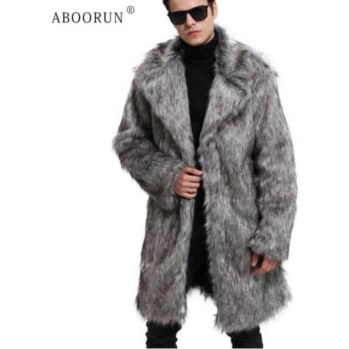 ABOORUN Plus Size 6XL Mens Faux Mink Long Jacket High Quality Artificial Fur Coat Winter Casual Warm Parka for Couple