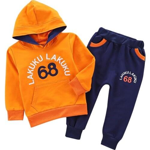 0-5 years old baby boy clothes spring and autumn suit boy clothes cartoon letters casual hooded sweater baby boy two-piece suit