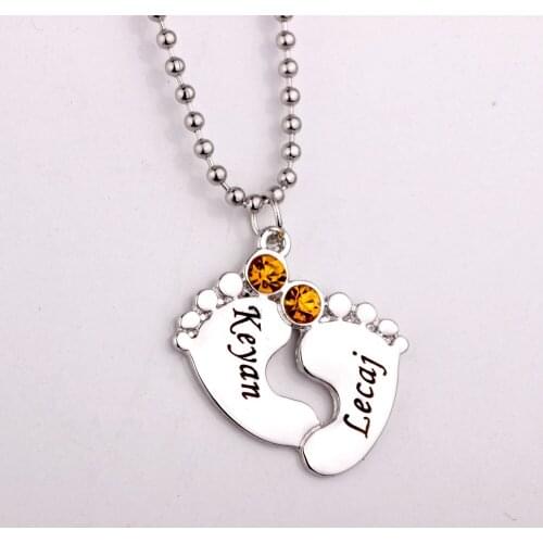Personalized Engraved Baby Feet Pendant Necklace with Birthstones New Arrival Birthstones Necklaces Custom Made Any Name YP2483