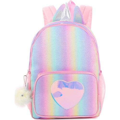 New Unicorn School Bags for Girls Kids Backpack Hologram Heart Rainbow Cartoon Breathable Back Pack Princess Knapsack Mochila