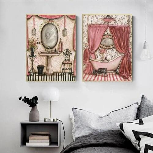 Self-adhesive Wall Sticker Wall Art Vintage Abstract Victorian Shabby Bathroom Home Decor Picture Posters for Bathroom Decor