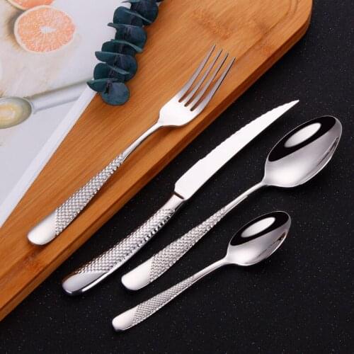 Silver Spoon Stainless Steel Cutlery Set Kitchen Silverware Dinnerware Sets Knife Fork Spoon Flatware Set Spoon Luxury Tableware