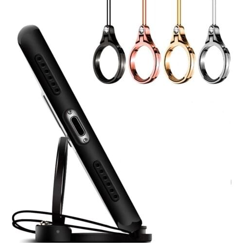 Stylish Diamond Embedded Ring Stand Pendant 2 In1 Metal Cell Phone Lanyard Finger Ring Mobile Phone Holder For Most Cell Phone