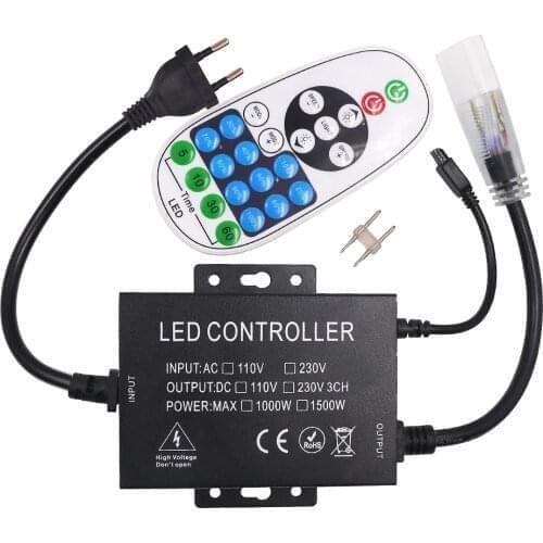 LED Neon Strip Light Dimmer AC 110V 220V 1500W 23Keys IR Remote Control for Single Color Neon Strip Rope EU US AU UK Plug