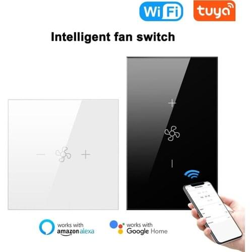 TUYA WIFI Smart Fan Switch Mobile Phone App Remote Voice Smart Control 86 Type 120 Type Fan Switch Glass Panel