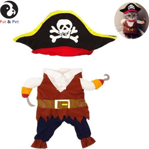 Funny Pet Clothes Pirate Dog Cat Costume Suit Corsair Dressing up Party Apparel Clothing for Plus Hat