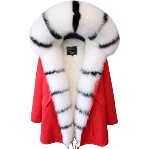 2018 Real Fur Jacket Long Women Winter Coat Parkas Natural fox Fur Collar Hood faux Fur Liner Fashion Brand Streetwear