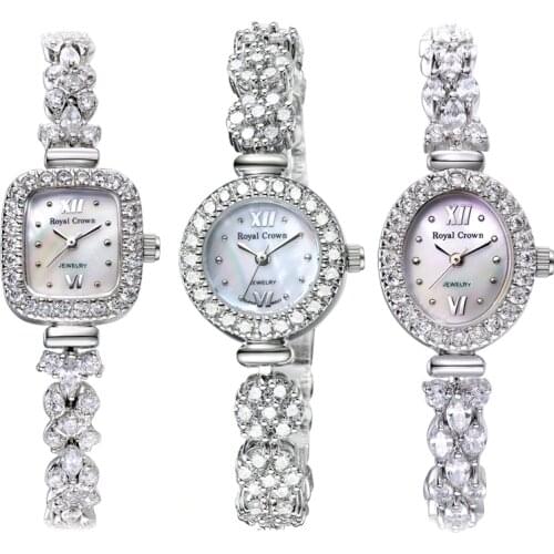 Womens Watch Japan Quartz Fashion Luxury Jewelry Crystal Hours Mother-of-pearl Bracelet Rhinestone Girl Gift Royal Crown Box