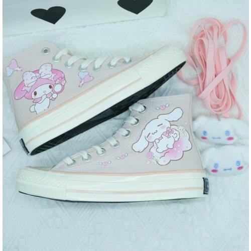 Spring Autumn Pink Cute Lolita Cartoon High-top Canvas Shoes Female Students Harajuku Sneakers Women Hand-painted Casual Shoes