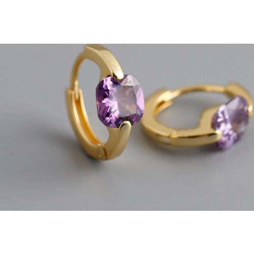 CANNER Hot Ear Hoop 925 Sterling Silver Elegant Purple Cubic Zirconia Series Hoop Earrings Crystal Flower Jewelry For Women Gift