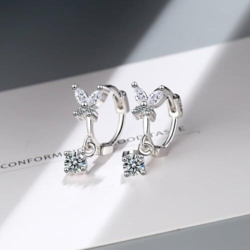 Sweet Fashion 925 Sterling Silver Earrings For Women Bow Knot Butterfly CZ Zircon Crystal pendientes Xmas Jewelry Gift
