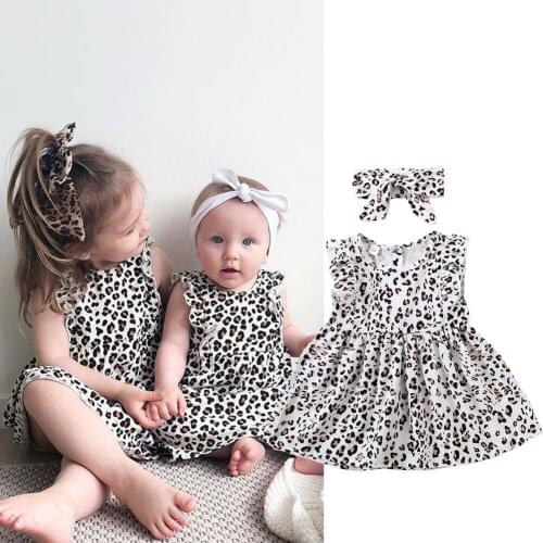 1-6Y Infant Toddler Kids Girl Dress Leopard Print Ruffles Sleeveless Casual Party Birthday Dresses Costumes