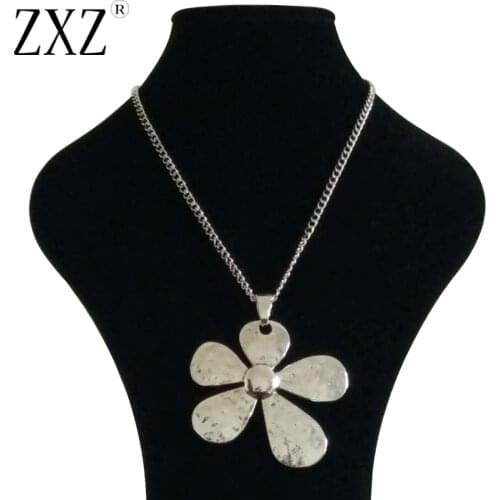 ZXZ Fashion Large Statement Abstract Metal Flower Pendant on Long Chain Necklace Lagenlook 34"