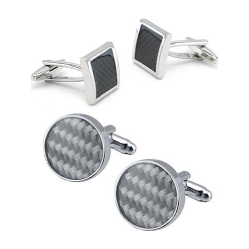 10pairs/lot Round/Square Copper Cufflinks Grey Carbon Fiber Cuff Links Simple Business Fashion Mens Jewelry Gift Wholesale