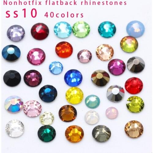 144p ss10 44-colors crystal glass Cards,jewelry making Beads Non Hotfix Flatback Rhinestone For clothes 3D Nail Art Decorations