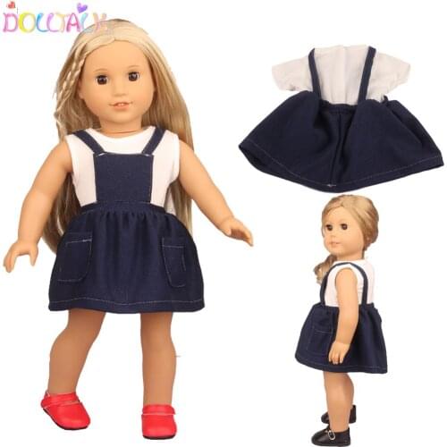 18 Inch American Doll T-shirt+Denim Skirt Suit White Short Sleeve Clothes For 43cm New Baby Reborn DIY OG Girl Dolls Gift