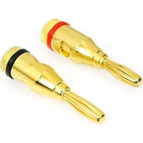 2pcs/1 pair High-Quality Gold Plated Musical Amplifier Speaker Cable Wire Pin Banana Plug Connector w/ Color Coded, Open Screw