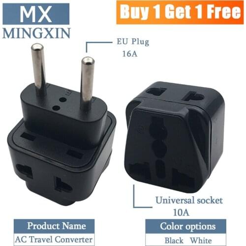 2PCS-Black White Universal European 2 Pin Converter Plug AU US UK to EU Travel Porous Plug Adapter for Italy Switzerland